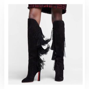 Christian Louboutin Lionne 100 suede fringe over the knee boots size 37